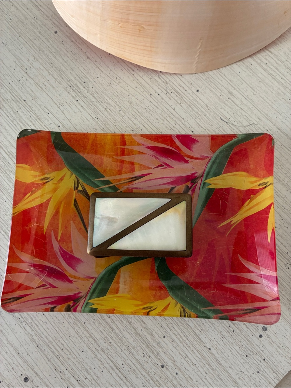 Brass Rectangular Belt Buckle with Ivory Inlay